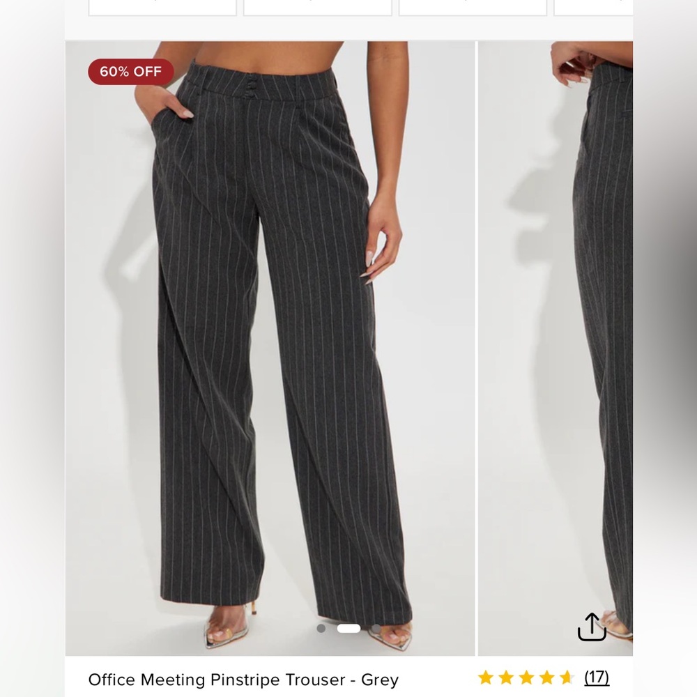 Fashion Nova Grey Pinstripe Wide Leg Trousers